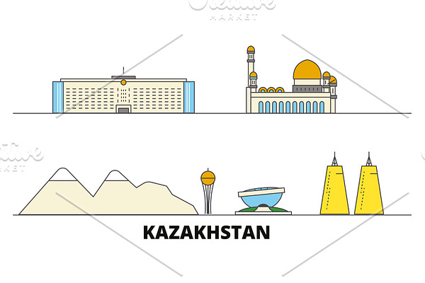 Kazakhstan flat landmarks vector