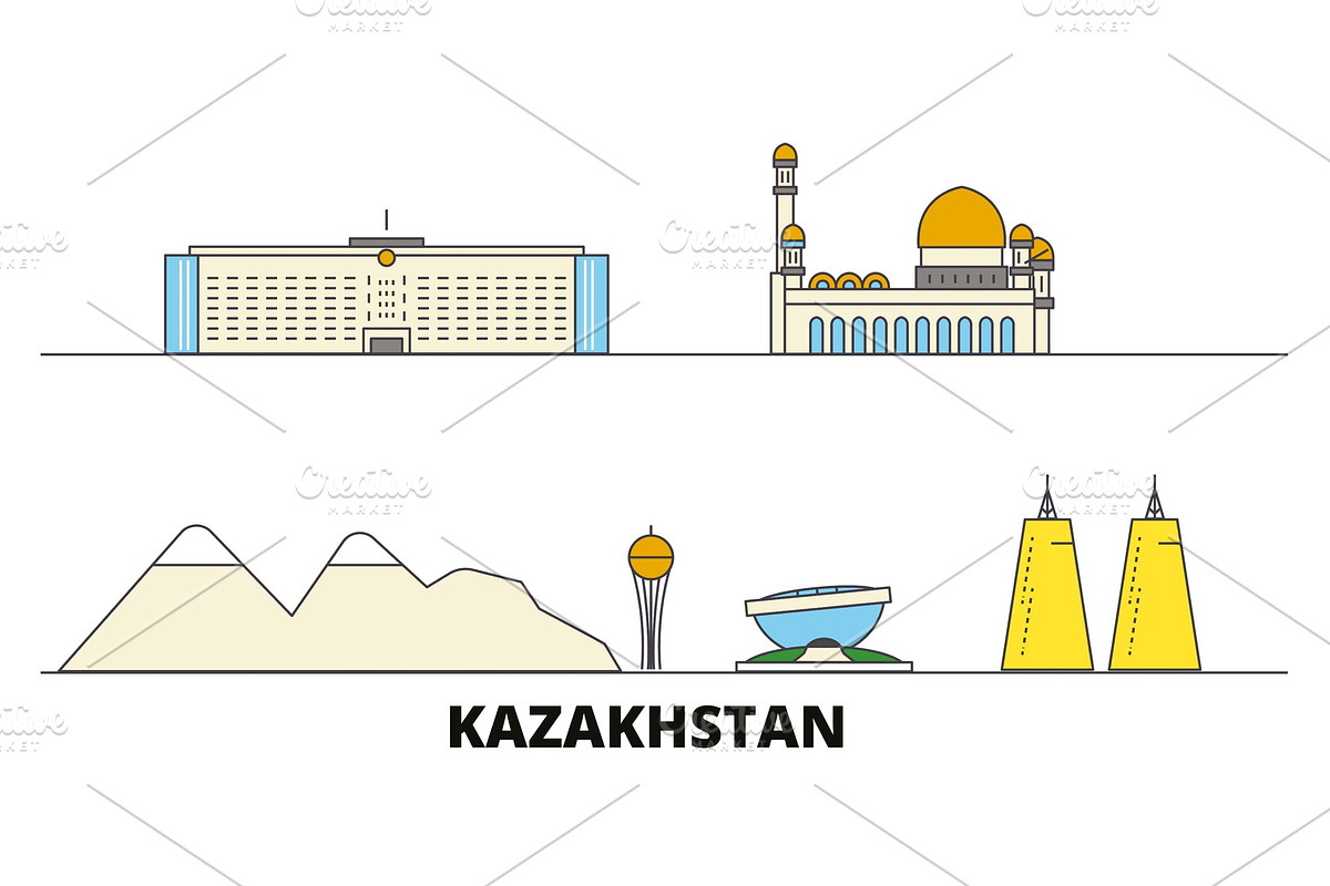 Kazakhstan flat landmarks vector in Illustrations - product preview 8
