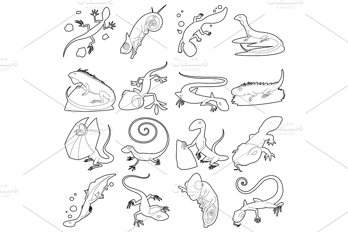 Lizard type animals icons set in Illustrations - product preview 8