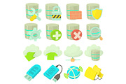 Database symbols icons set, cartoon