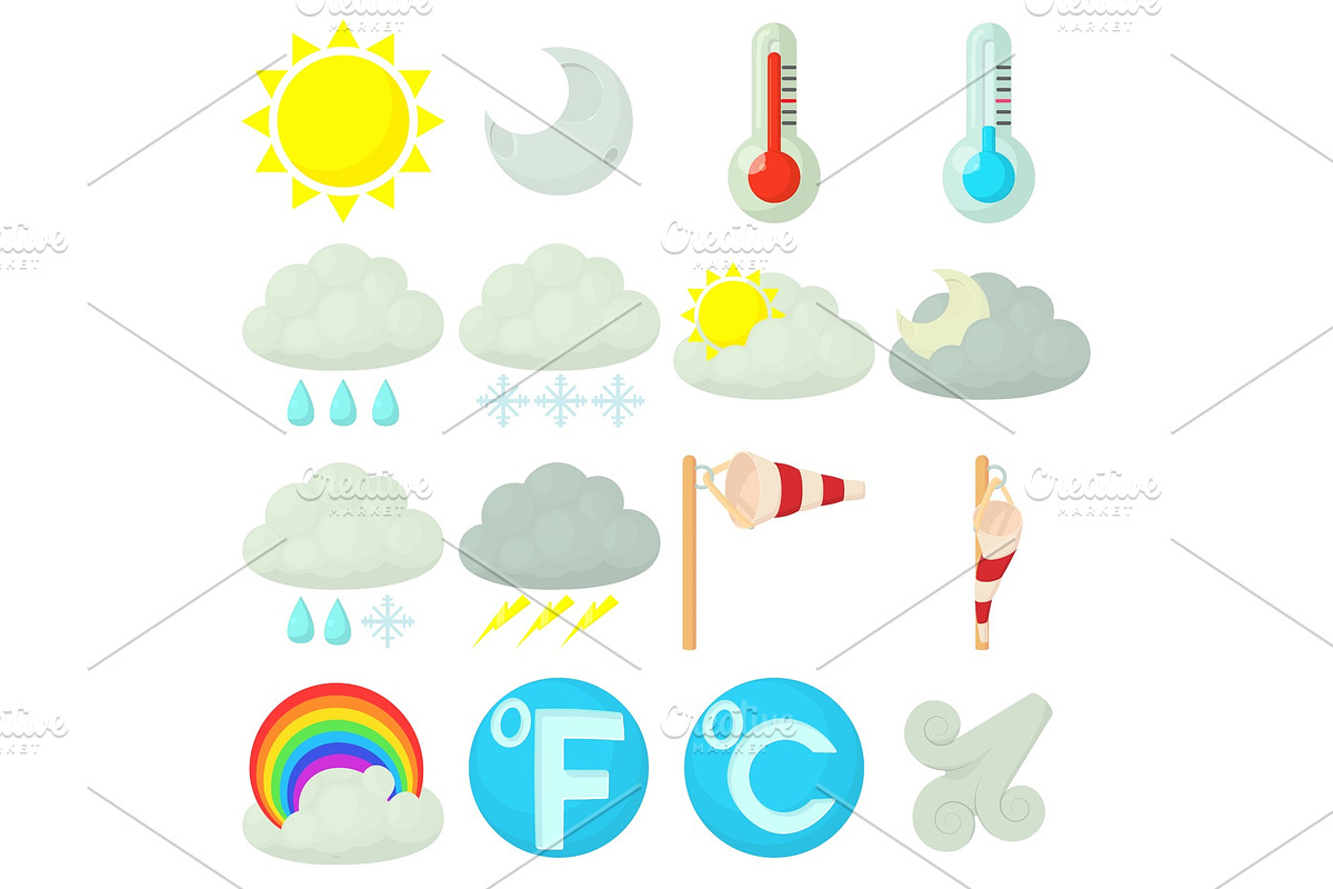 Weather symbols icons set, cartoon in Illustrations - product preview 8