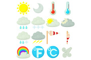 Weather symbols icons set, cartoon