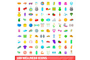 100 wellness icons set, cartoon