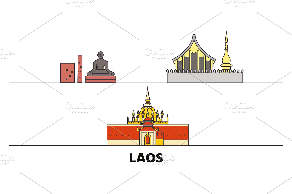 Laos flat landmarks vector in Illustrations - product preview 8