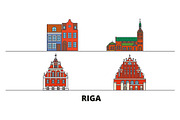 Latvia, Riga flat landmarks vector
