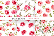 Pink Flowers Patterns, Digital Paper