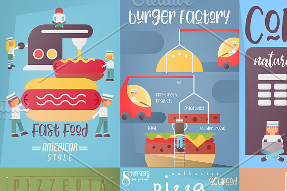 6 Fast Food Posters Set in Illustrations - product preview 1