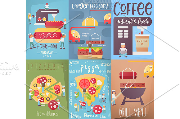6 Fast Food Posters Set in Illustrations - product preview 2