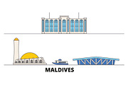 Maldives flat landmarks vector