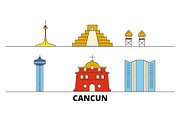 Mexico, Cancun flat landmarks vector