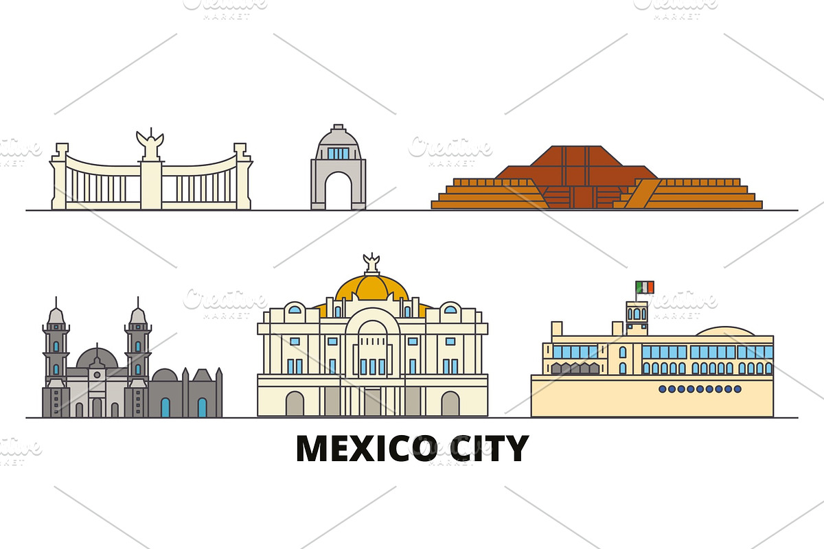 Mexico, Mexico flat landmarks vector in Illustrations - product preview 8