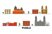 Mexico, Puebla flat landmarks vector