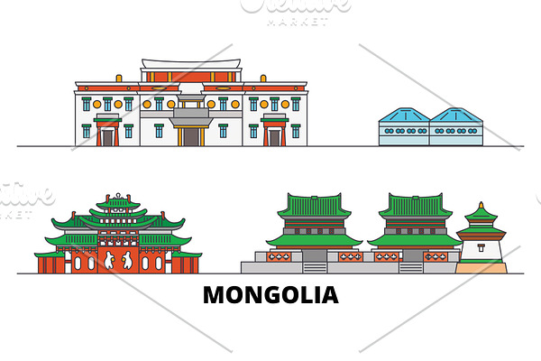 Mongolia flat landmarks vector