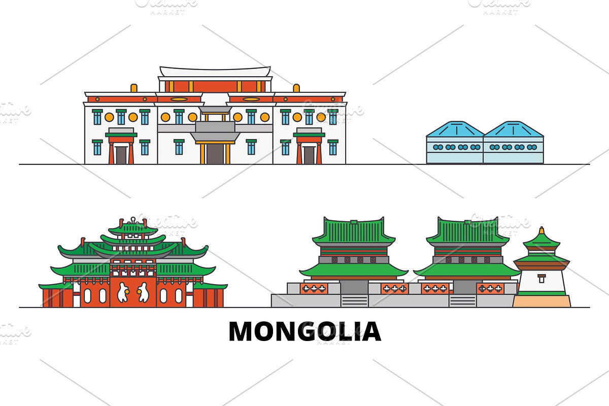 Mongolia flat landmarks vector in Illustrations - product preview 8