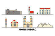Montenegro flat landmarks vector