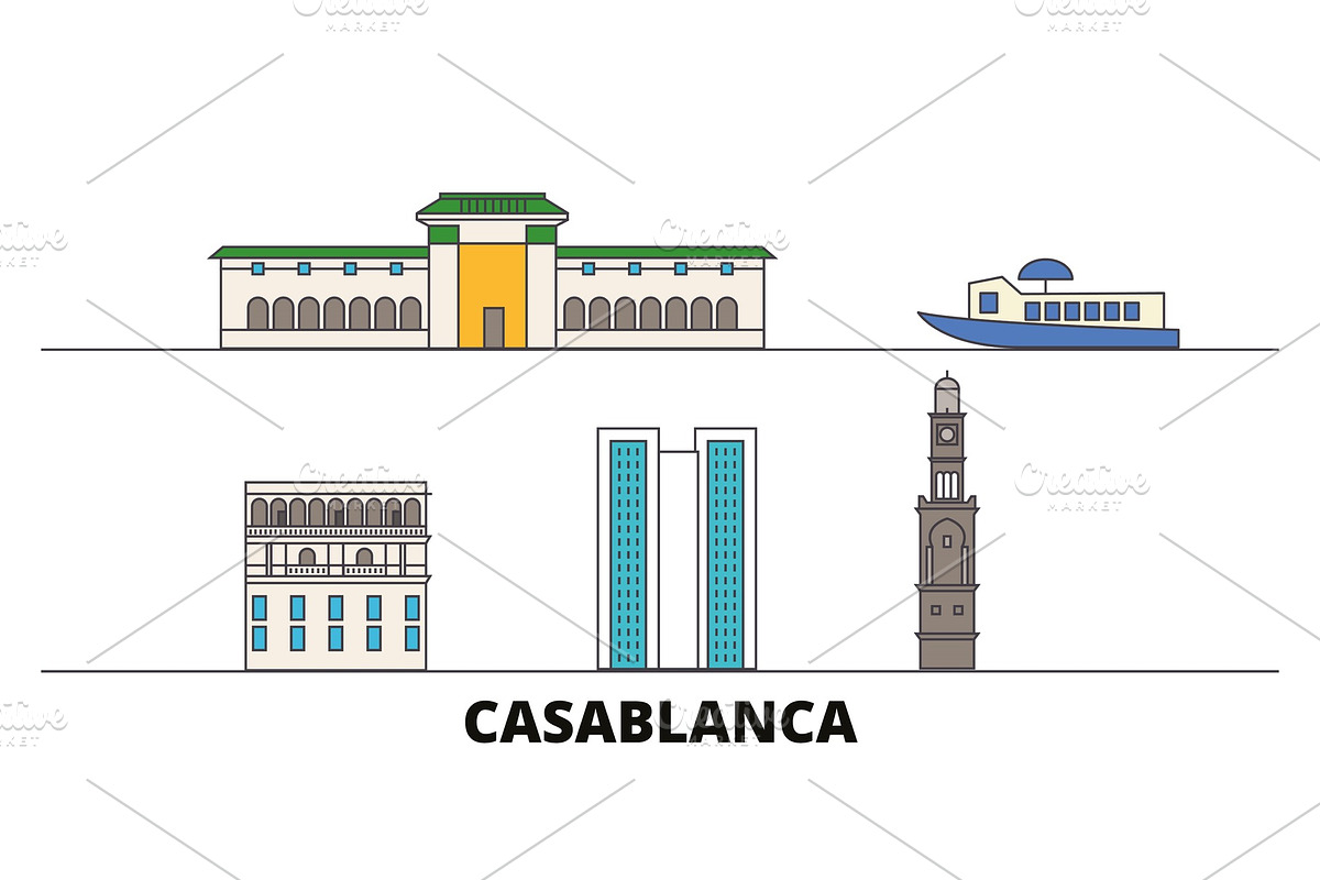 Morocco, Casablanca flat landmarks in Illustrations - product preview 8