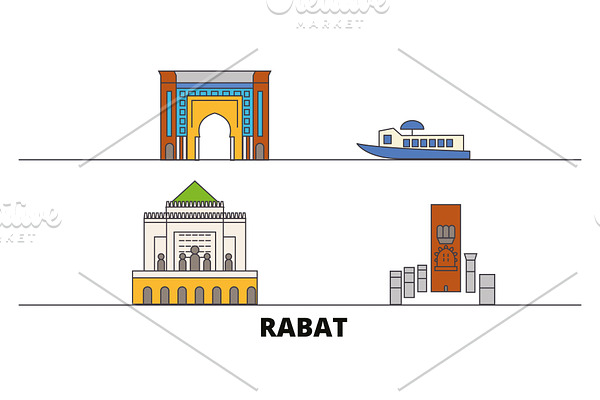 Morocco, Rabat flat landmarks vector