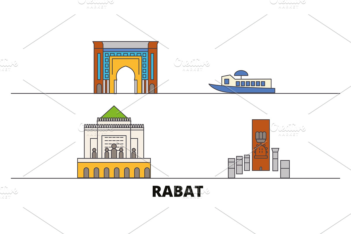 Morocco, Rabat flat landmarks vector in Illustrations - product preview 8