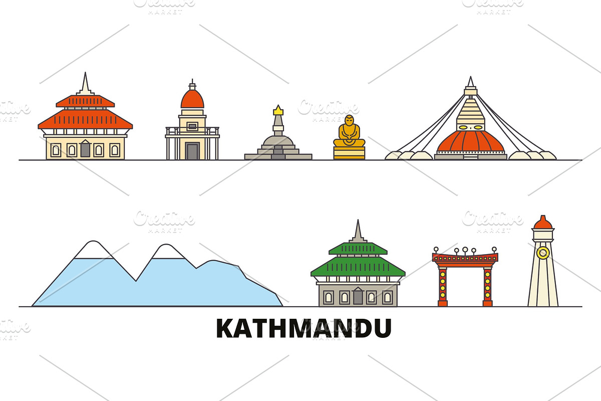 Nepal, Kathmandu flat landmarks in Illustrations - product preview 8