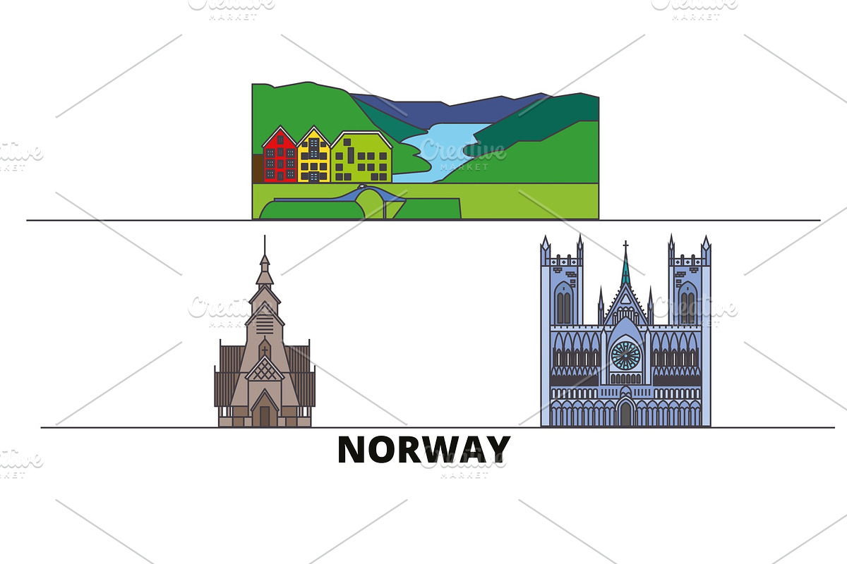Norway flat landmarks vector in Illustrations - product preview 8