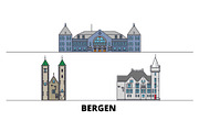 Norway, Bergen flat landmarks vector