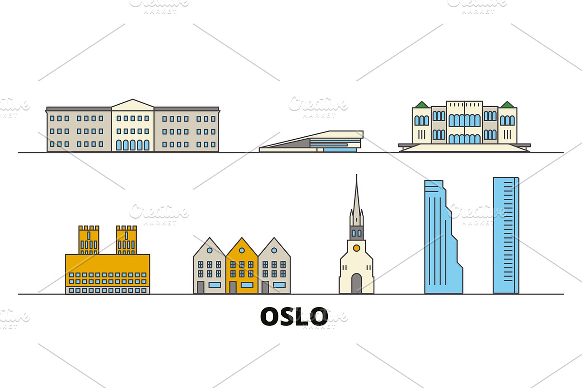 Norway, Oslo flat landmarks vector in Illustrations - product preview 8