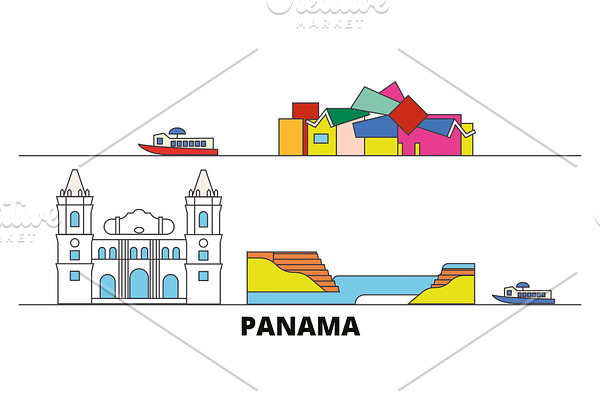 Panama flat landmarks vector