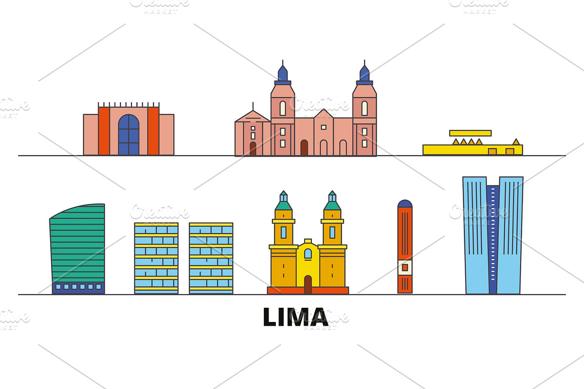 Peru, Lima flat landmarks vector in Illustrations - product preview 8