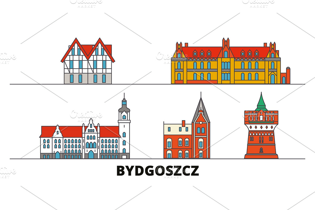 Poland, Bydgoszcz flat landmarks in Illustrations - product preview 8