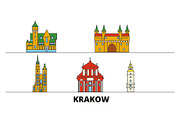 Poland, Krakow flat landmarks vector