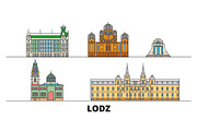 Poland, Lodz flat landmarks vector