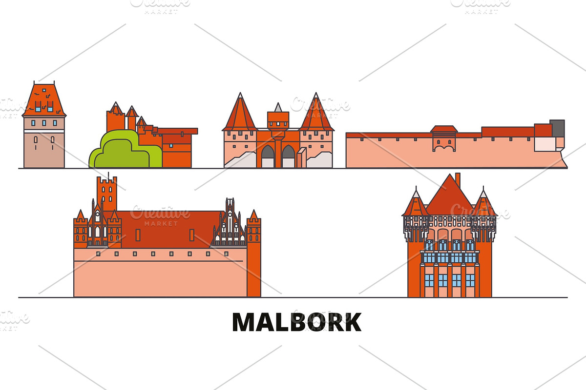 Poland, Malbork flat landmarks in Illustrations - product preview 8