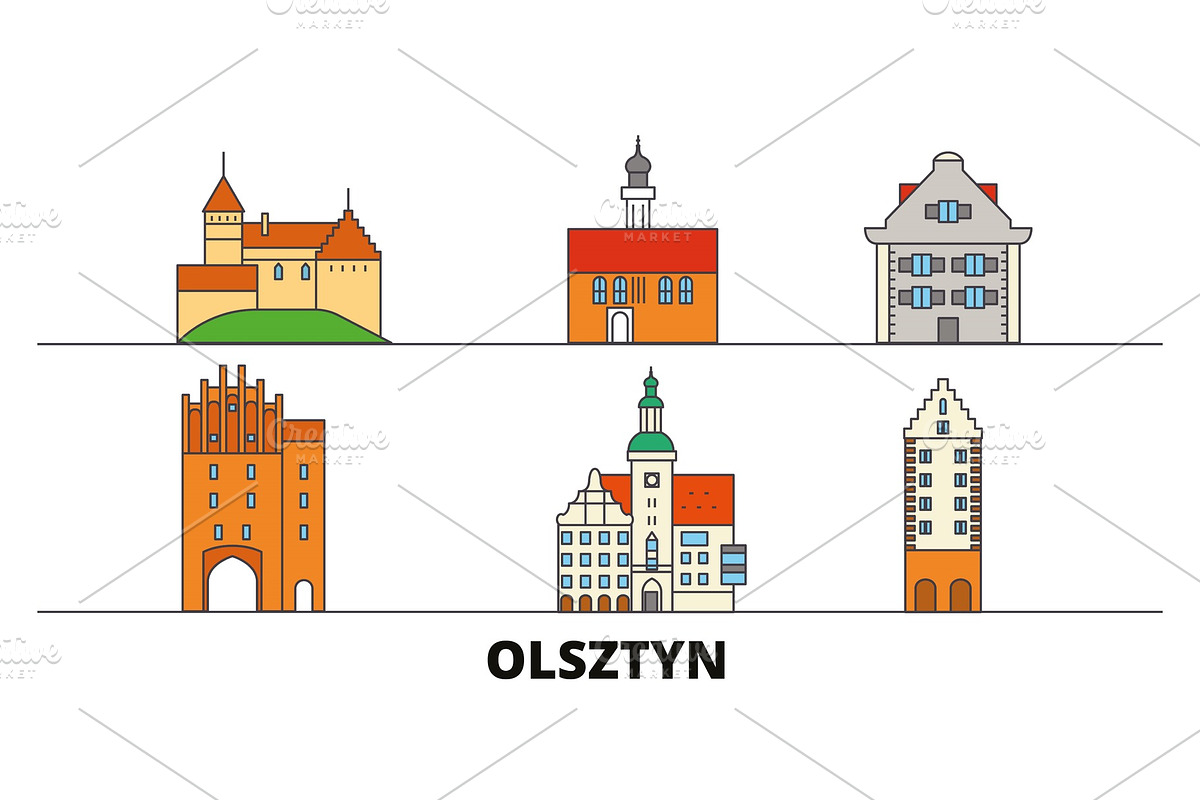 Poland, Olsztyn flat landmarks in Illustrations - product preview 8