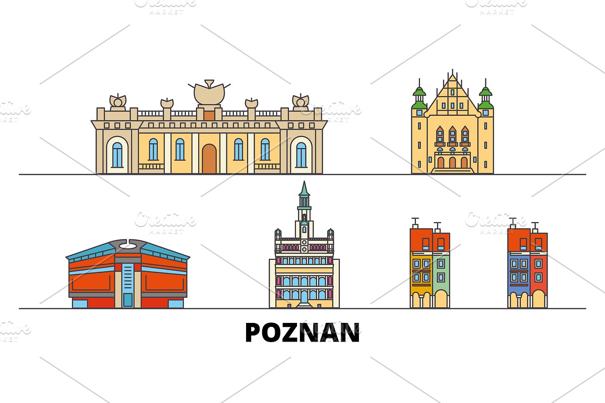Poland, Poznan flat landmarks vector in Illustrations - product preview 8