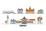 Poland, Sopot flat landmarks vector