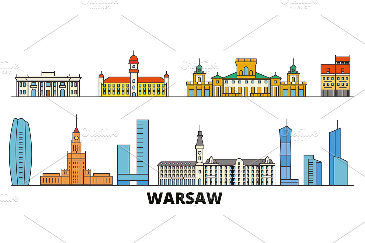 Poland, Warsaw flat landmarks vector in Illustrations - product preview 8