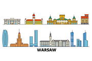 Poland, Warsaw flat landmarks vector