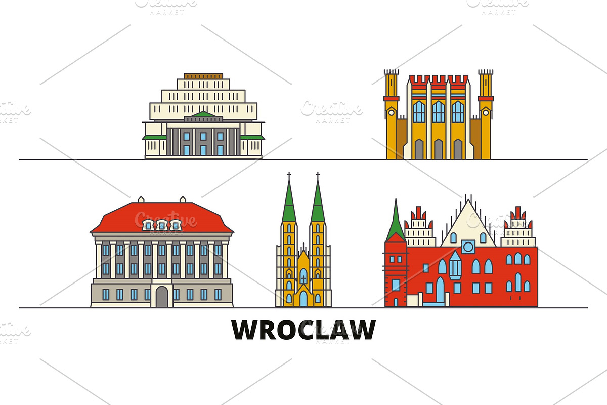 Poland, Wroclaw flat landmarks in Illustrations - product preview 8