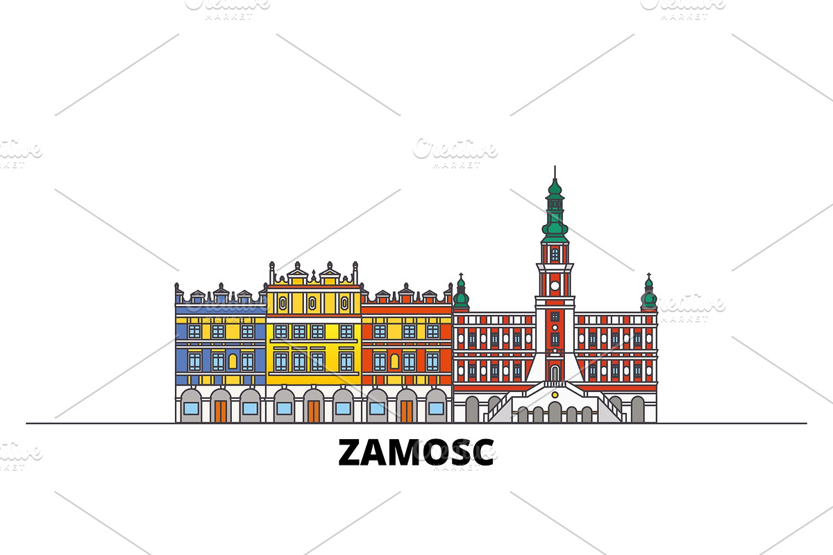 Poland, Zamosc flat landmarks vector in Illustrations - product preview 8
