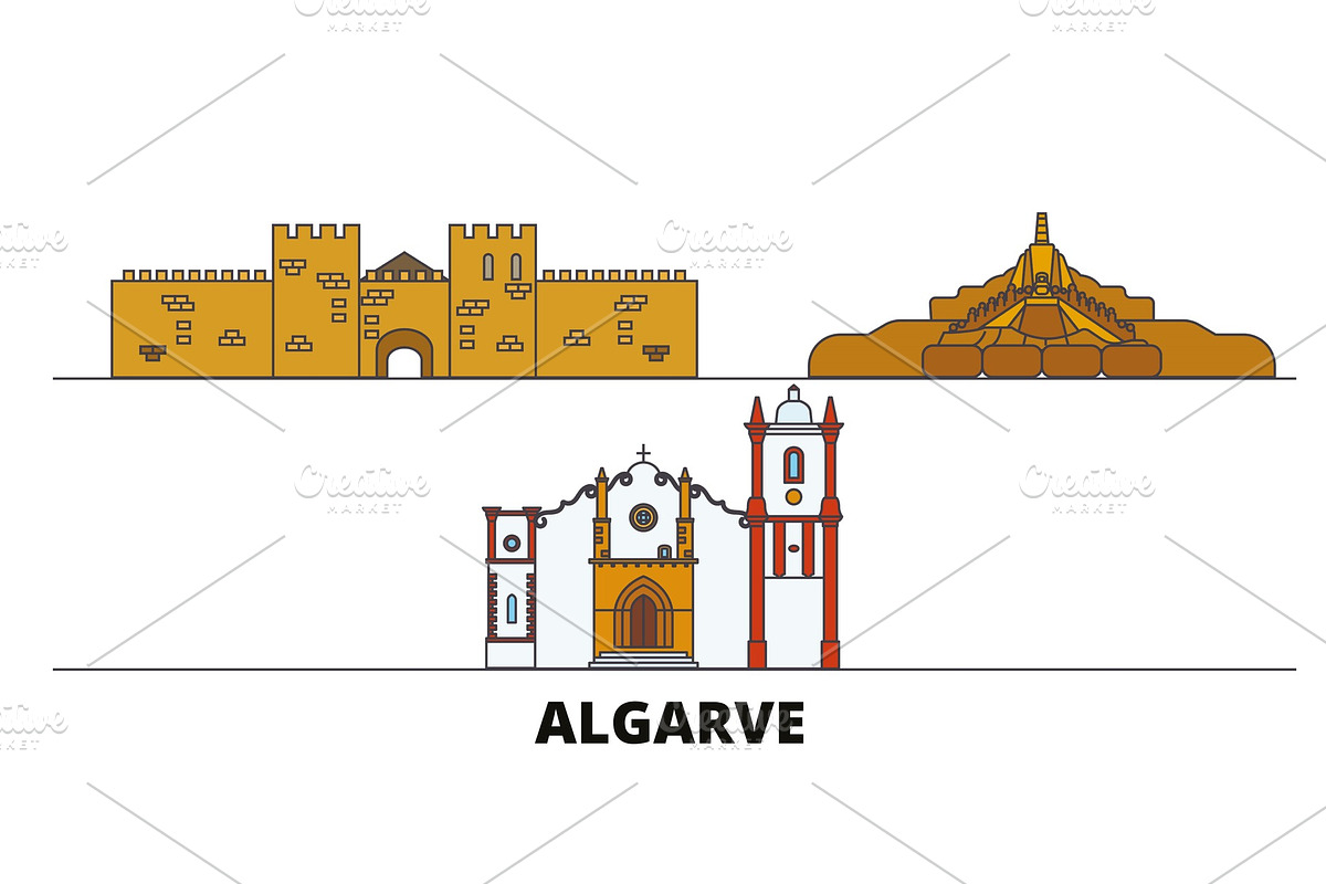 Portugal, Algarve flat landmarks in Illustrations - product preview 8