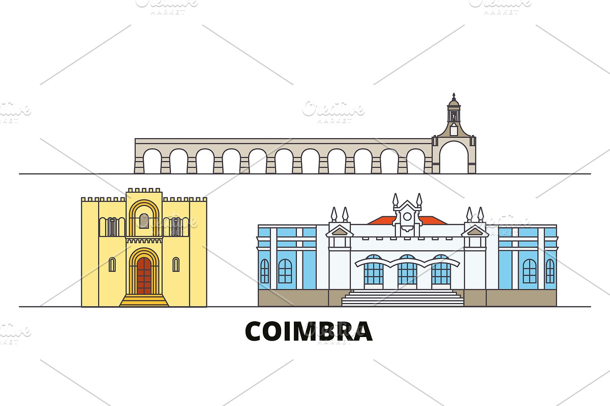Portugal, Coimbra flat landmarks in Illustrations - product preview 8