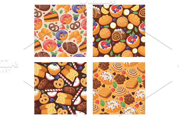 Pastry vector seamless pattern baked