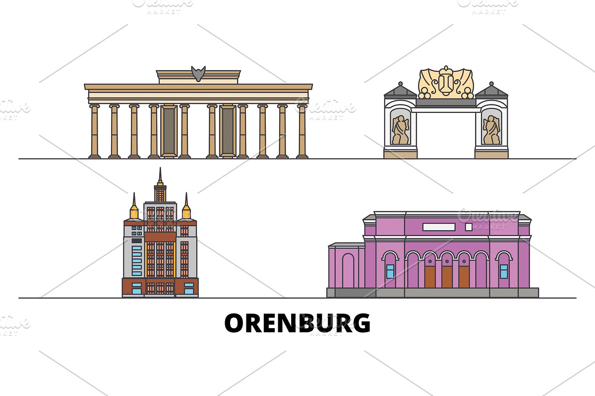 Russia, Orenburg flat landmarks in Illustrations - product preview 8