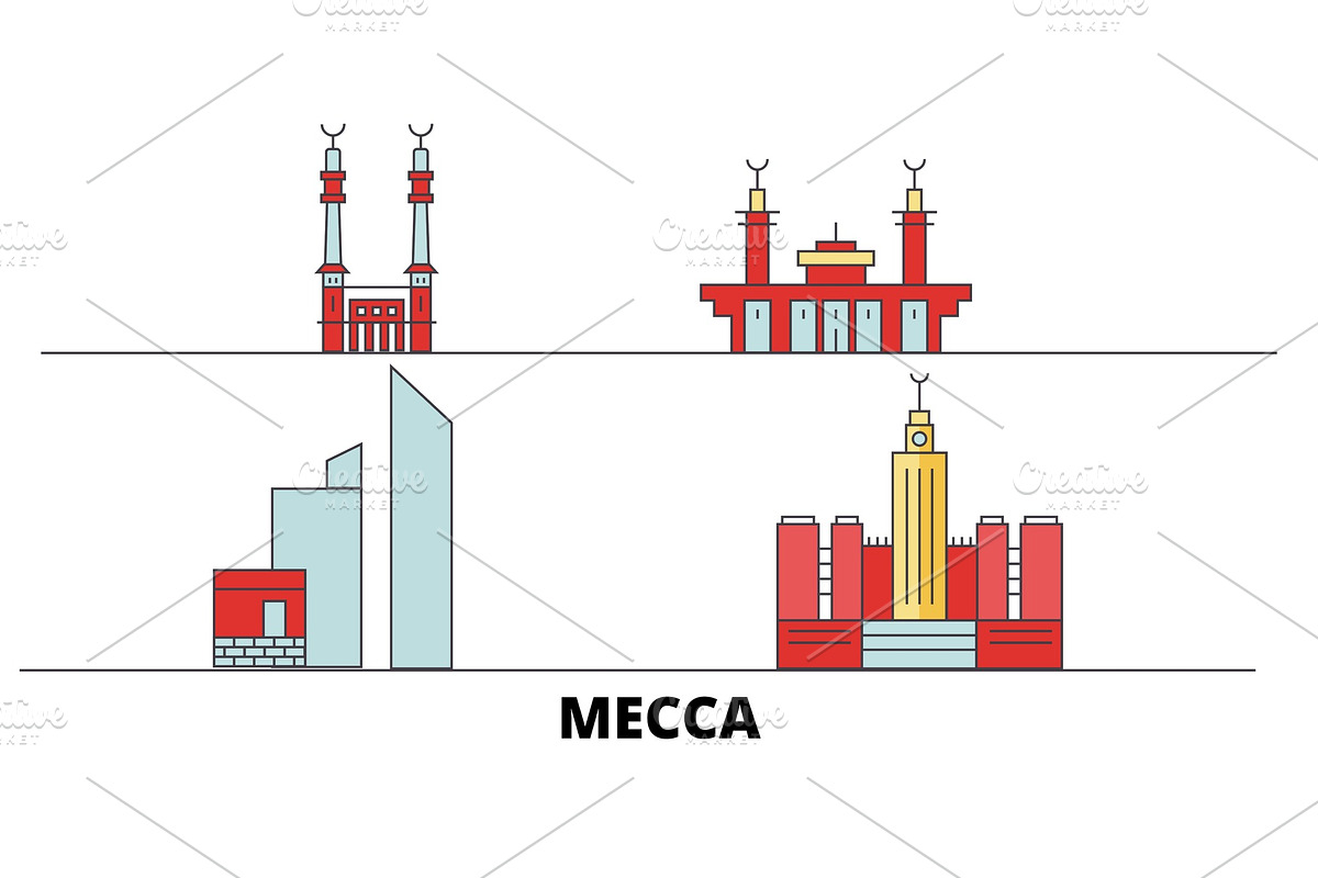 Saudi Arabia, Mecca flat landmarks in Illustrations - product preview 8