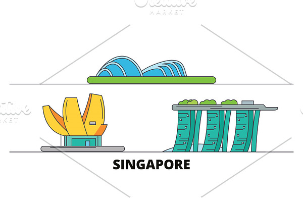 Singapore flat landmarks vector