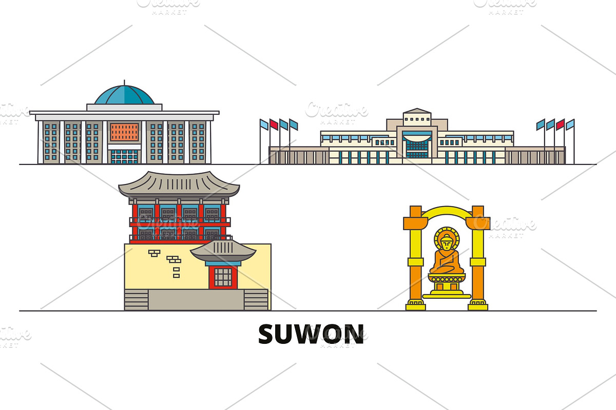 South Korea, Suwon flat landmarks in Illustrations - product preview 8