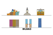 Spain, Bilbao flat landmarks vector
