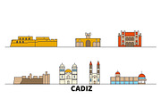 Spain, Cadiz flat landmarks vector