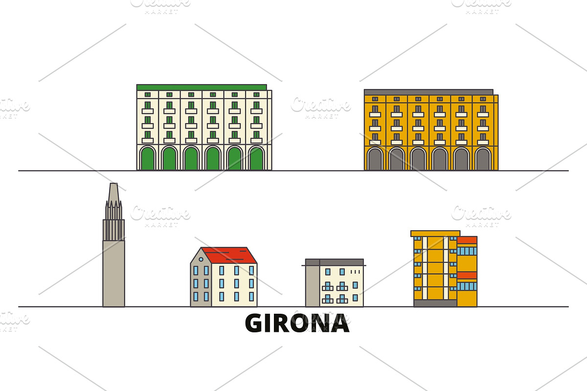 Spain, Girona flat landmarks vector in Illustrations - product preview 8