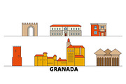 Spain, Granada flat landmarks vector